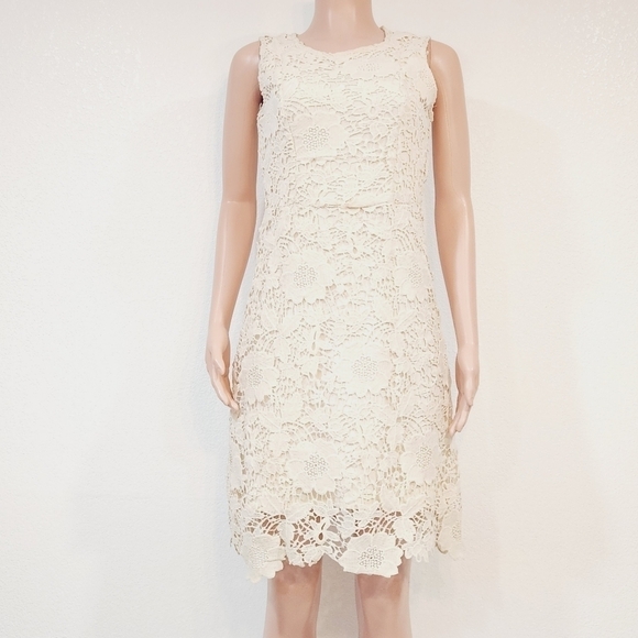 Ryan Michelle White Lace Overlay Sleeveless Midi Dress Size M - Picture 1 of 12